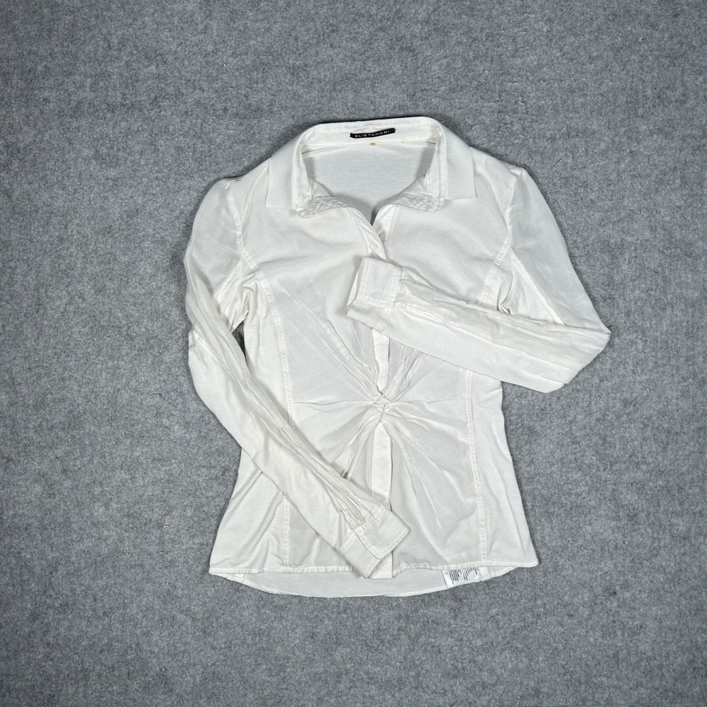 Elie Tahari Blouse Women XS White Twist Front Silk Blend Long Sleeve Career Chic